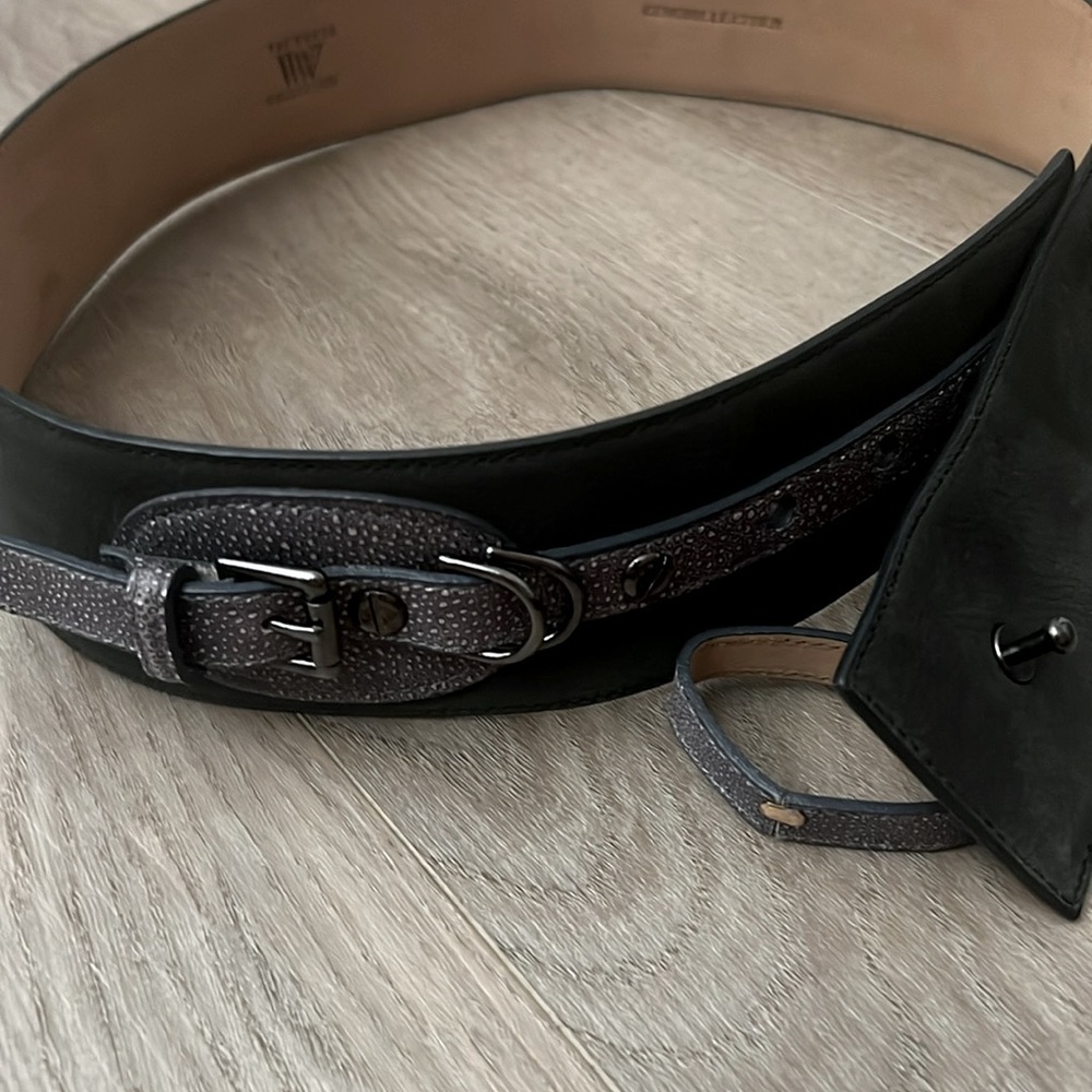 The Worth Collection Genuine Leather Grey Embossed Adjustable Length Belt (M) - Picture 3 of 4